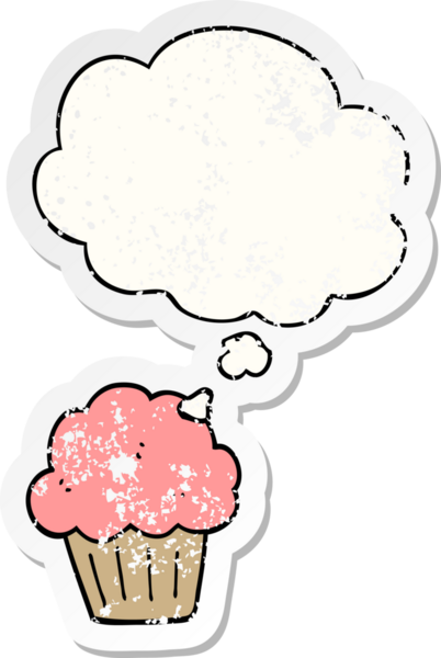 Düşünce baloncuklu çizgi film çörekleri insan tarafından çizilmiş yıpranmış bir çıkartma gibi.