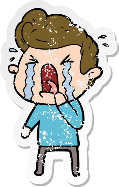 Bir insan tarafından çizilmiş ağlayan bir karikatür çıkartması.