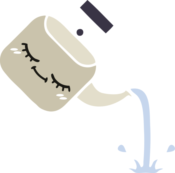 Bir insan tarafından çizilmiş bir çaydanlığın düz renkli retro karikatürü