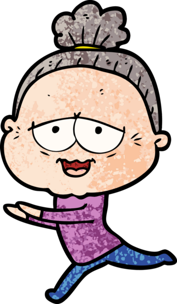 Bir insan tarafından çizilmiş mutlu yaşlı kadın çizgi filmi.