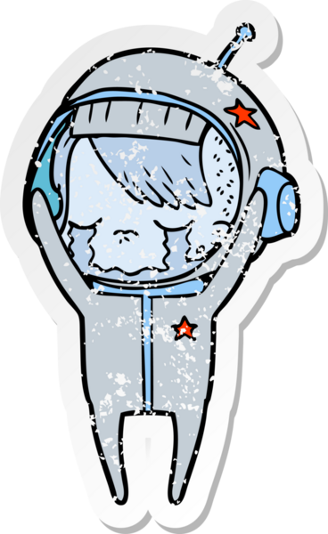 Bir insan tarafından çizilmiş ağlayan astronot bir kızın sıkıntılı çıkartması.