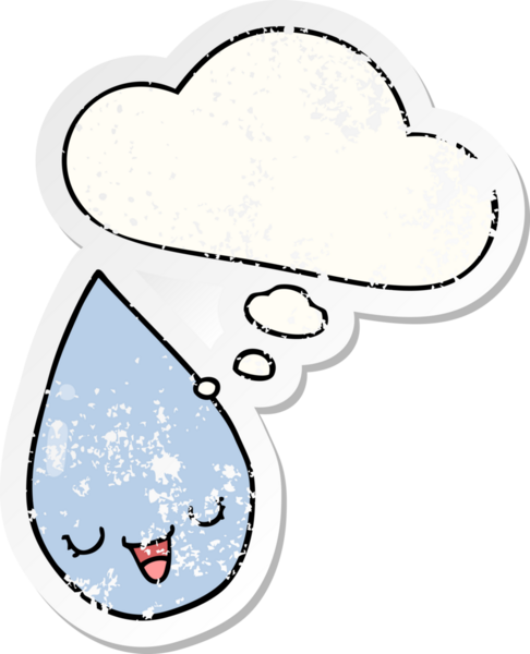 Düşünce baloncuklu karikatür yağmur damlası insan tarafından çizilmiş yıpranmış bir çıkartma gibi.