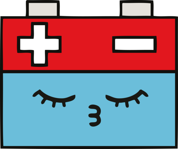 Bir insan tarafından çizilmiş bir araba aküsünün sevimli karikatürü.