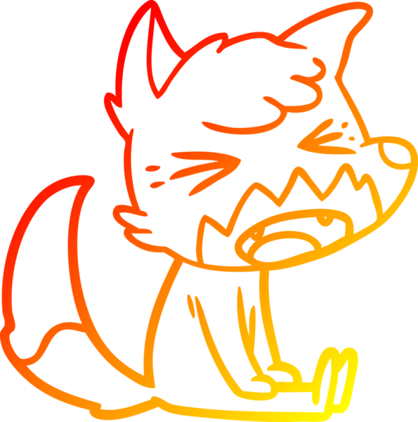 warm gradient line drawing of a angry cartoon fox sitting drawn by a human