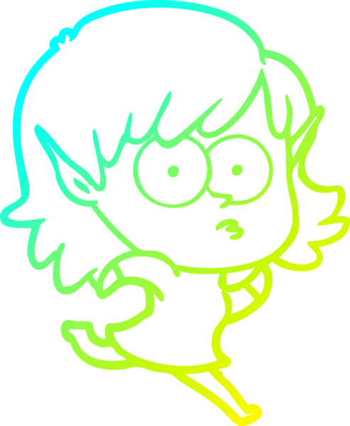 Soğuk gradyan çizgi çizimi bir insan tarafından çizilmiş bir elf kızı