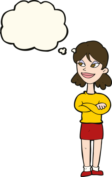 Bir insan tarafından çizilmiş düşünce balonu olan kendini beğenmiş bir karikatür kadını.