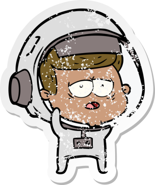 Bir insan tarafından çizilmiş yorgun bir astronotun sıkıntılı çıkartması.