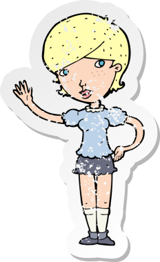 Bir insan tarafından çizilmiş bir çizgi film kızına ait gerilimli çıkartma.