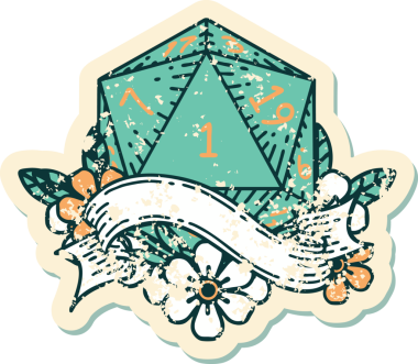 Retro Dövme Biçimi Doğal Bir d20 zar bir insan tarafından çizildi