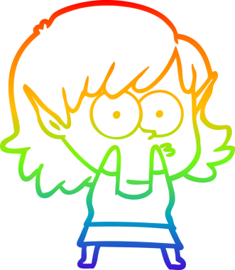 Gökkuşağı gradyan çizgi çizimi bir insan tarafından çizilmiş bir elf kızı