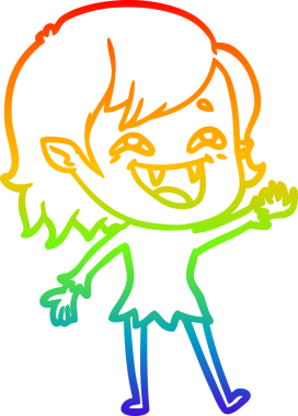 Gökkuşağı gradyan çizgi çizimi Bir insan tarafından çizilmiş gülen vampir kız çizgi filmi