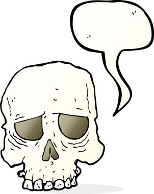 Bir insan tarafından çizilmiş konuşma baloncuğu olan karikatürümsü kafatası.