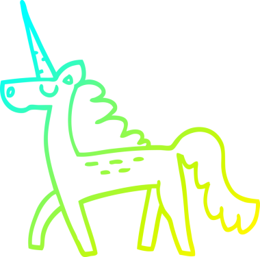 Bir insanın çizdiği sihirli tek boynuzlu atın soğuk çizgi çizimi.