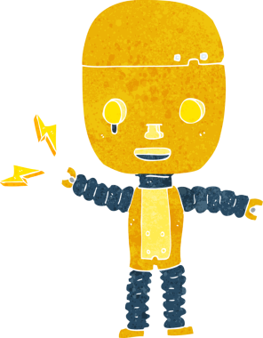 Bir insan tarafından çizilmiş çizgi film robotu