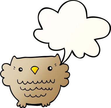 bir insan tarafından çizilmiş yumuşak eğimli konuşma baloncuğu olan çizgi film baykuşu