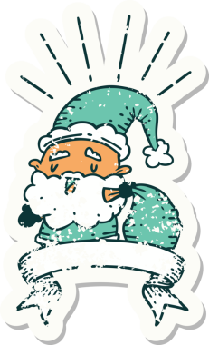 Bir insan tarafından çizilmiş çuvalı olan eski bir dövme stili Noel Baba karakteri.