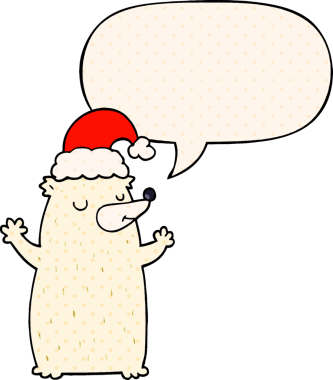 Bir insan tarafından çizilmiş çizgi roman tarzında konuşma balonu olan şirin bir çizgi roman ayısı.