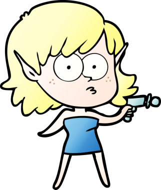 Bir insan tarafından çizilmiş ışın tabancalı elf kızı.