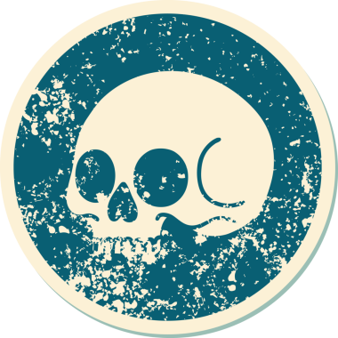 Bir insan tarafından çizilmiş bir kafatasının sembolik dövmeli görüntüsü.