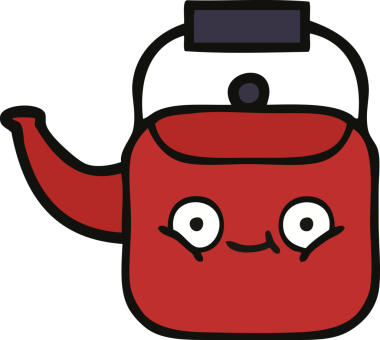 Bir insan tarafından çizilmiş tatlı bir çaydanlık karikatürü.