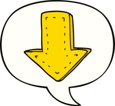 bir insan tarafından çizilmiş konuşma balonlu bir ok.