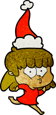 Bir insan tarafından çizilmiş Noel Baba şapkası giymiş, ıslık çalan bir kızın el çizimi karikatürü.