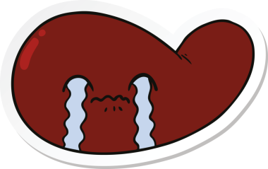 sticker of a cartoon gall bladder crying drawn by a human