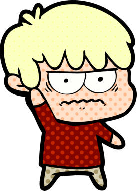 Bir insan tarafından çizilmiş sinirli çizgi film çocuğu.