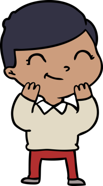 Bir insan tarafından çizilmiş gülümseyen çizgi film çocuğu.