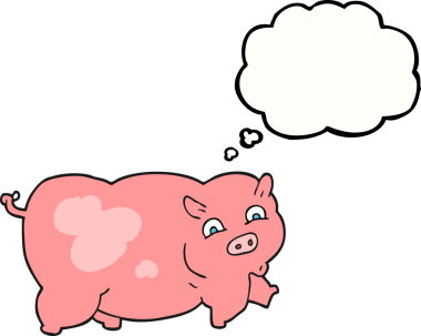 Bir insan tarafından çizilmiş serbest çizim balon çizgi film domuzu.