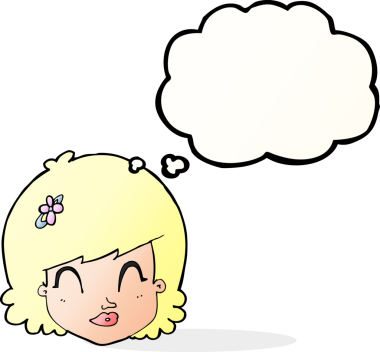 Bir insan tarafından çizilmiş düşünce baloncuklu mutlu kadın yüzü.