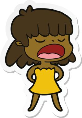 Bir insan tarafından çizilmiş yüksek sesle konuşan bir karikatür kadının çıkartması.