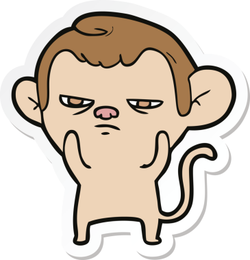 Bir insan tarafından çizilmiş çizgi film maymununun çıkartması.