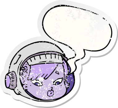 Konuşan astronot suratı, bir insan tarafından çizilmiş sıkıntılı eski bir çıkartma.