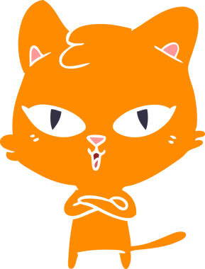 Bir insan tarafından çizilmiş düz renkli çizgi film kedisi