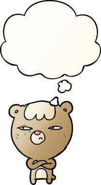 cartoon angry bear with thought bubble in smooth gradient style drawn by a human
