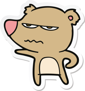 Bir insan tarafından çizilmiş kızgın bir ayı çizgi filminin çıkartması.