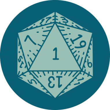 Retro Dövme Biçimi Doğal 1D20 zar bir insan tarafından çizildi