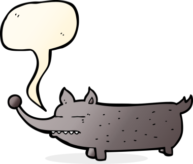 Bir insan tarafından çizilmiş komik, küçük bir köpek.