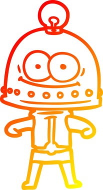 Bir insan tarafından çizilmiş ampullü mutlu bir robot çizimi.