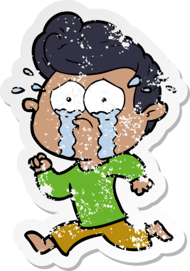 Bir insan tarafından çizilmiş, ağlayan bir karikatür çıkartması.