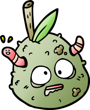 Bir insan tarafından çizilmiş solucanlı çürük armut.