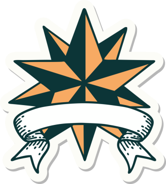 Bir insan tarafından çizilmiş bir yıldızın pankartına sahip dövme stili.