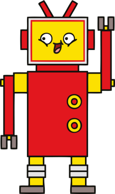 Bir insan tarafından çizilmiş sevimli bir robot karikatürü.