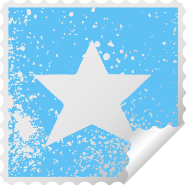 Bir insan tarafından çizilmiş altın bir yıldızın derisi soyulmuş kare çıkartması.