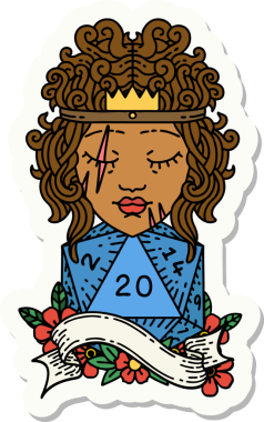 Bir insan tarafından çizilmiş 20 zarlı bir insan barbarının çıkartması.