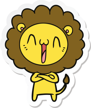 Bir insan tarafından çizilmiş mutlu bir aslanın çıkartması.