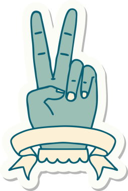 Barış çıkartması. Bir insan tarafından çizilmiş bir pankartıyla iki parmak hareketi.