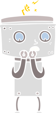 bir insan tarafından çizilmiş düz renkli çizgi film robotu