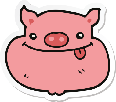 Bir insan tarafından çizilmiş mutlu domuz suratlı bir çizgi film çıkartması.